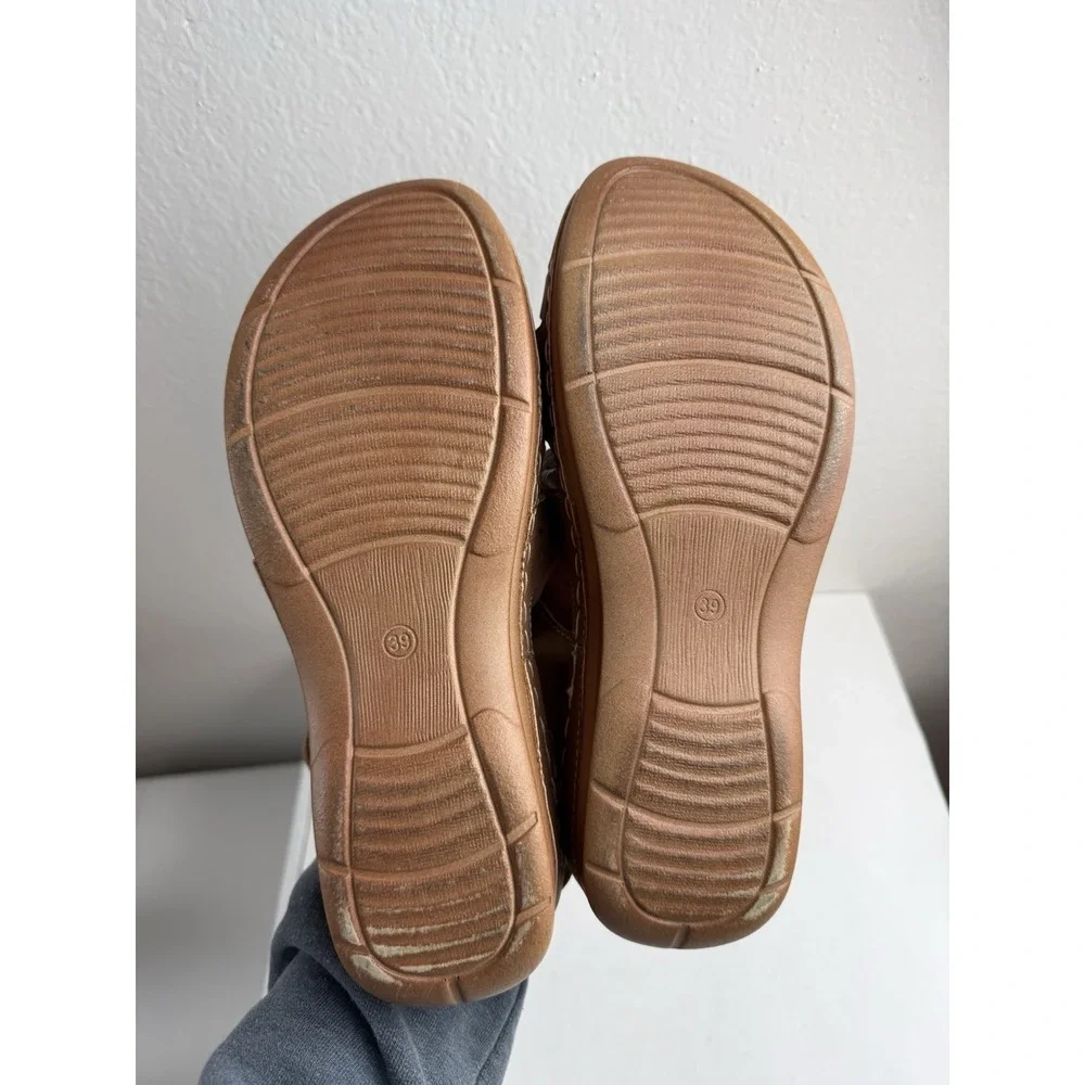 Shibever Comfort Fisherman Sandal 8 Womens Brown Slingback Cutout Casual Shoes